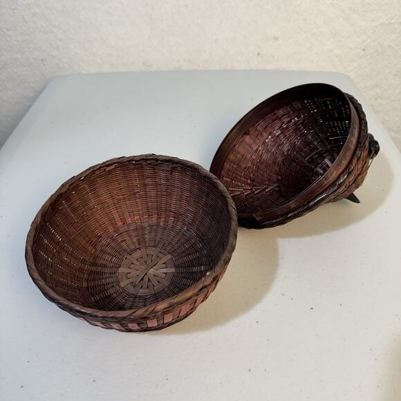 VTG Cat Shaped Woven Wicker Basket Straw Rattan Lidded Trinket Box Boho 6” X 6” - Picture 6 of 6